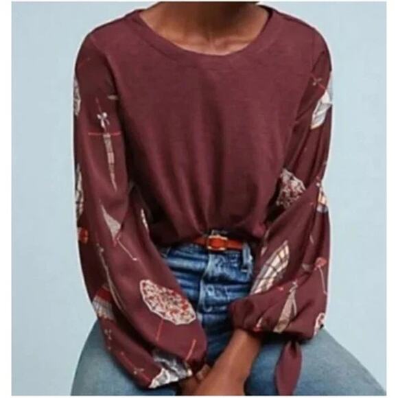 Akemi + Kin Tops - Anthropologie Akemi Kin Marbelle Umbrella Print Top Long Sleeve Small Brown Boho